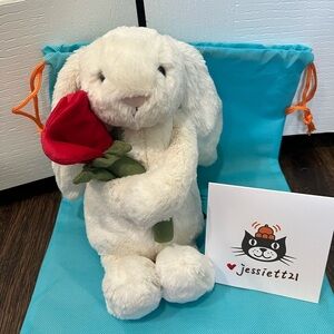 Jellycat Cream Bunny with Rose Medium 12" 2026 Valentine's day 100% AuthenticNWT